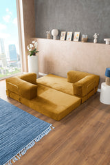 Senffarbene Poufudic-Sofa