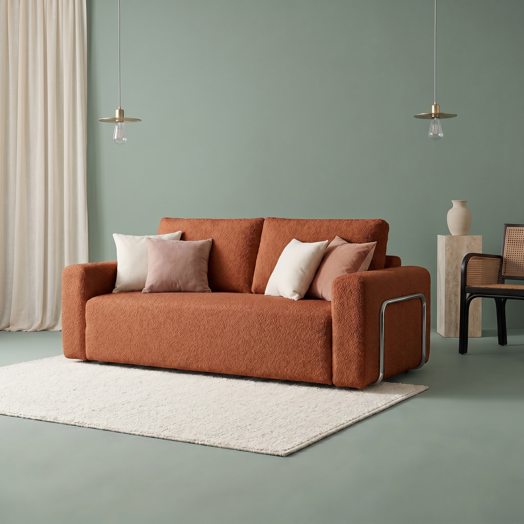 Orange Bouclé Sofa