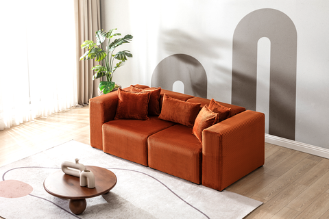 Modern Cloud Sectional Couches for Living Room, Orange Modular Sofa with Ottoman, No Assembly Needed, L Shaped Sectional Couch, Boneless Chaise Lounge