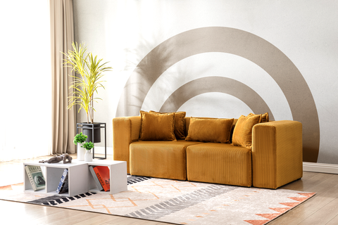 Modern Cloud Sectional Couches for Living Room, Orange Modular Sofa with Ottoman, No Assembly Needed, L Shaped Sectional Couch, Boneless Chaise Lounge