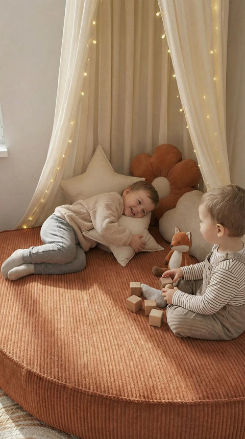 Brick Kids Corner Floor Sofa – Corduroy Upholstered Floor Seating for Playroom