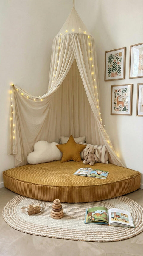 Mustard Kids Corner Floor Sofa – Corduroy Upholstered Floor Seating for Playroom