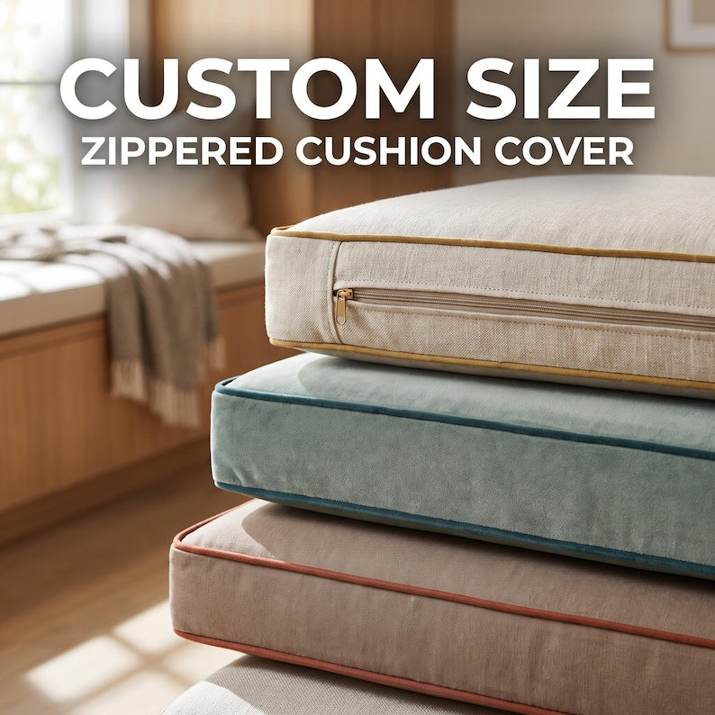 Custom Zippered Cushion Cover, Replacement Bench Cushion Cover Window Seat Cushion Cover, Floor Cushion, Washable Fabric, Any Size