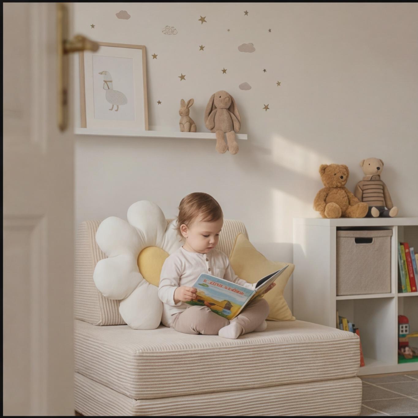 Corduroy play couch in a Montessori space