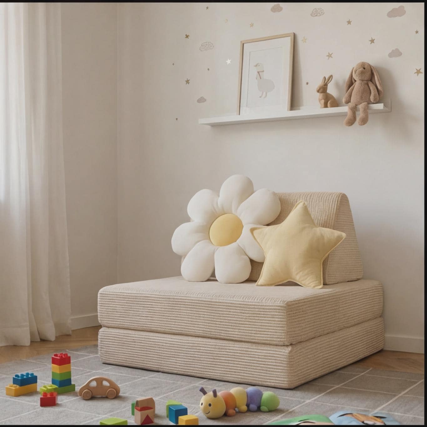 Kids play couch in corduroy floor sofa