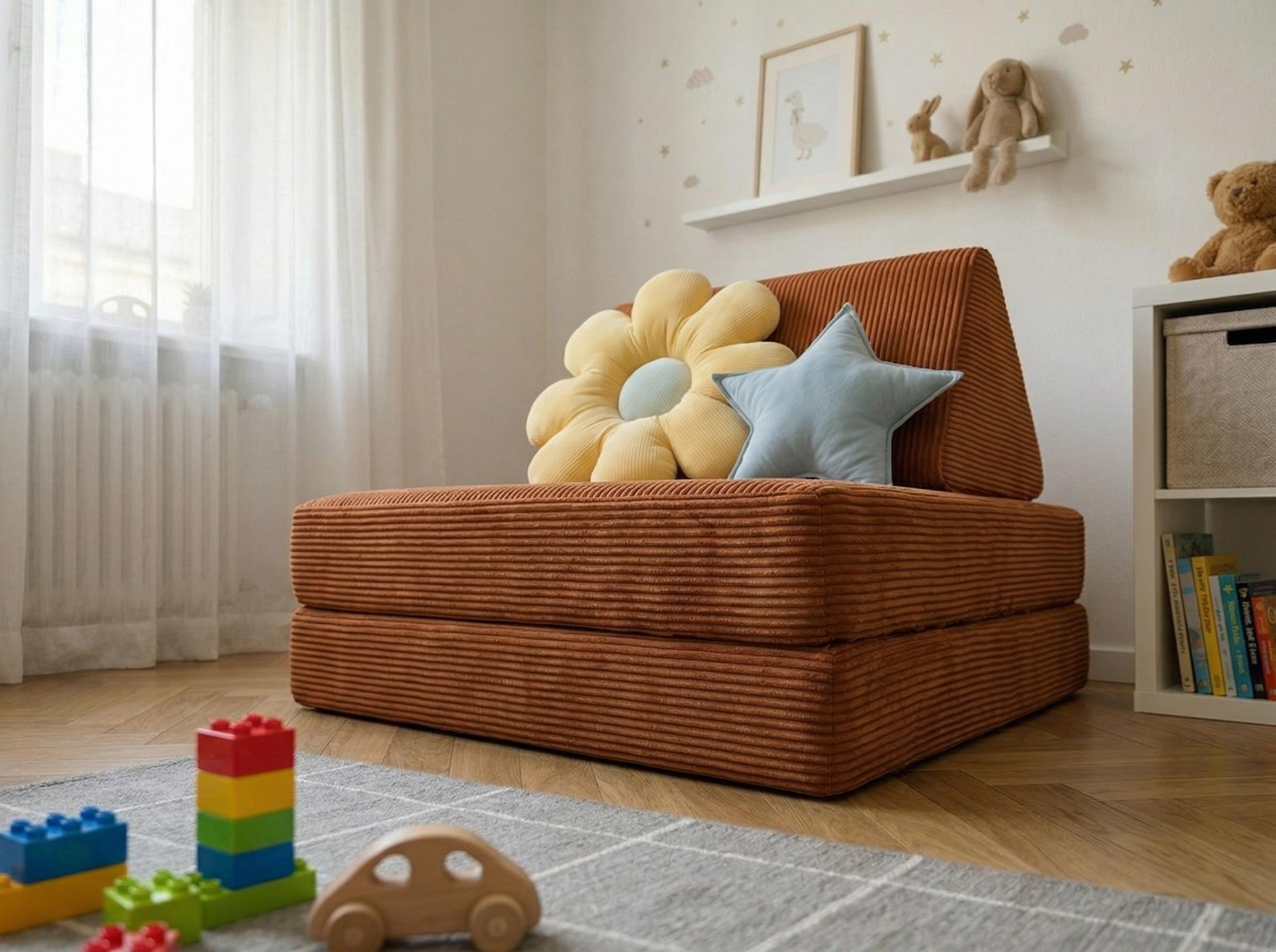 Kids play couch styled in a playroom