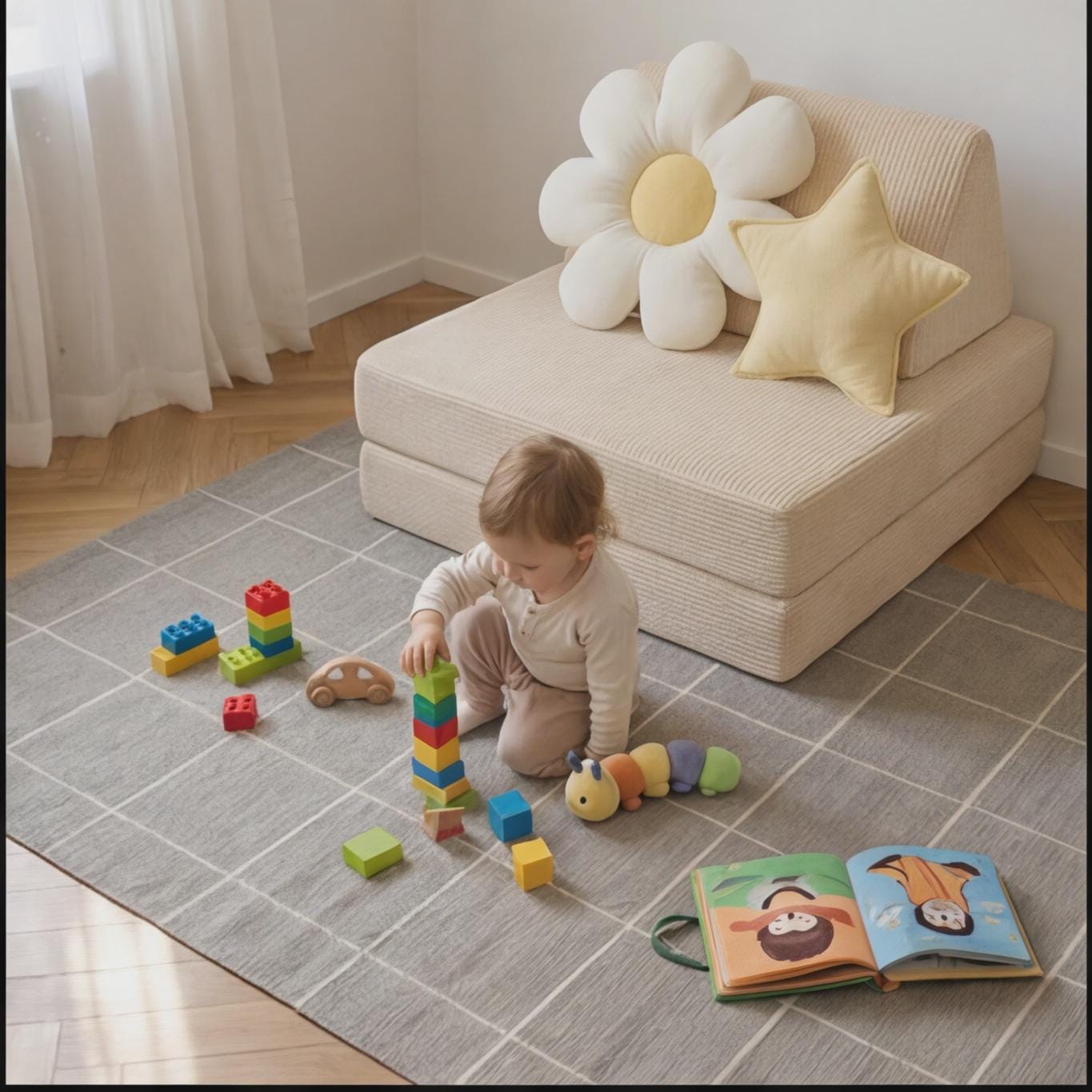 Kids play couch with backrest