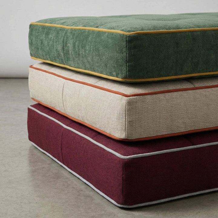 Custom Linen Bench Cushion With Foam, Window Seat Cushion With Contrast Piping, 2-5" Thickness Options, 250+ Colors, Custom Size Cushion