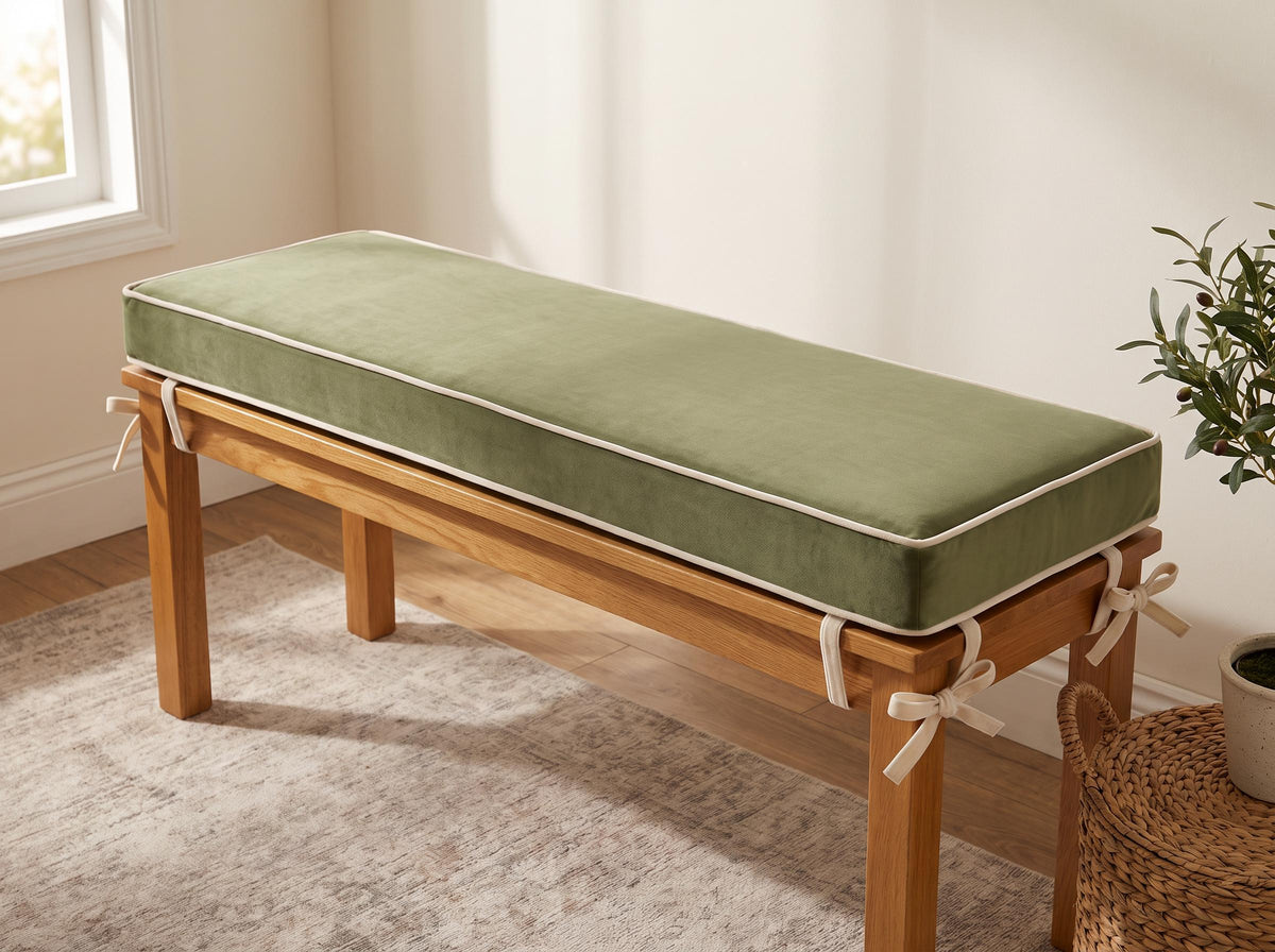 Handmade Velvet Seat Cushion with Custom Size Options, Washable Zippered Cushion, Piped Edge Bench Pad for Indoor Spaces, Window Bay Cushion
