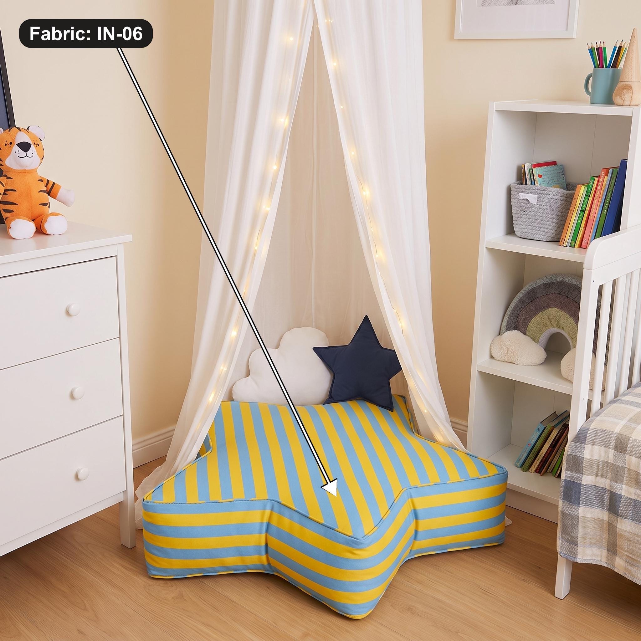 Star cushion striped fabric close-up