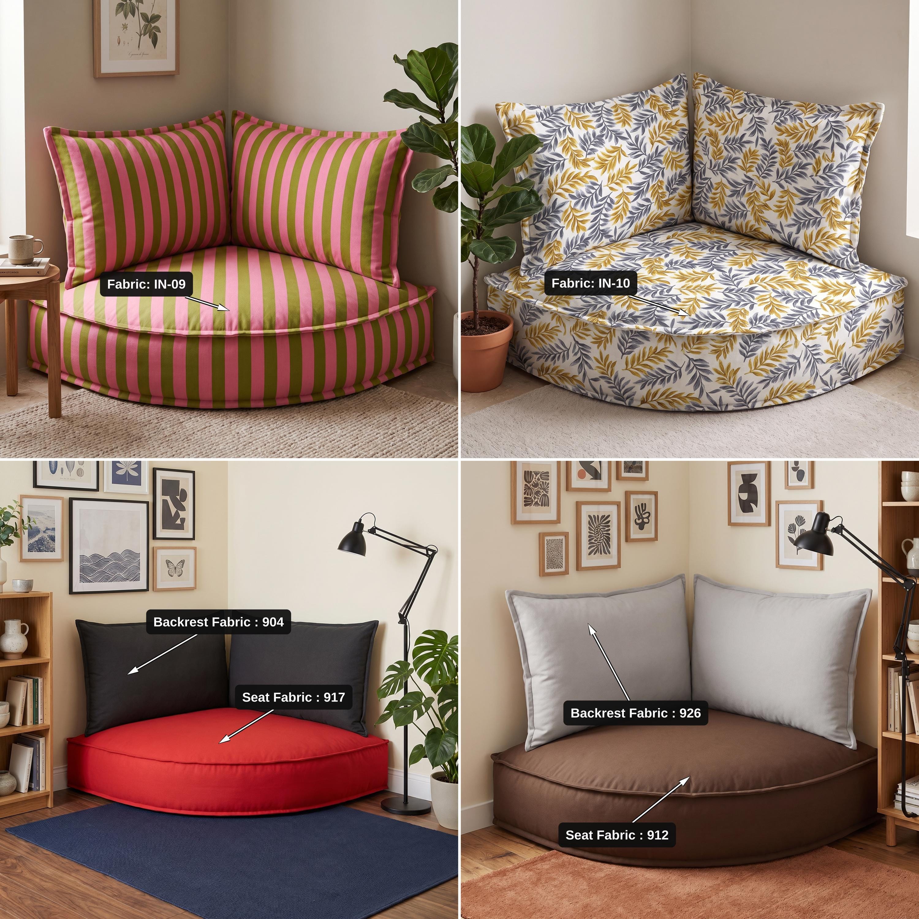 Corner cushion in a living room corner