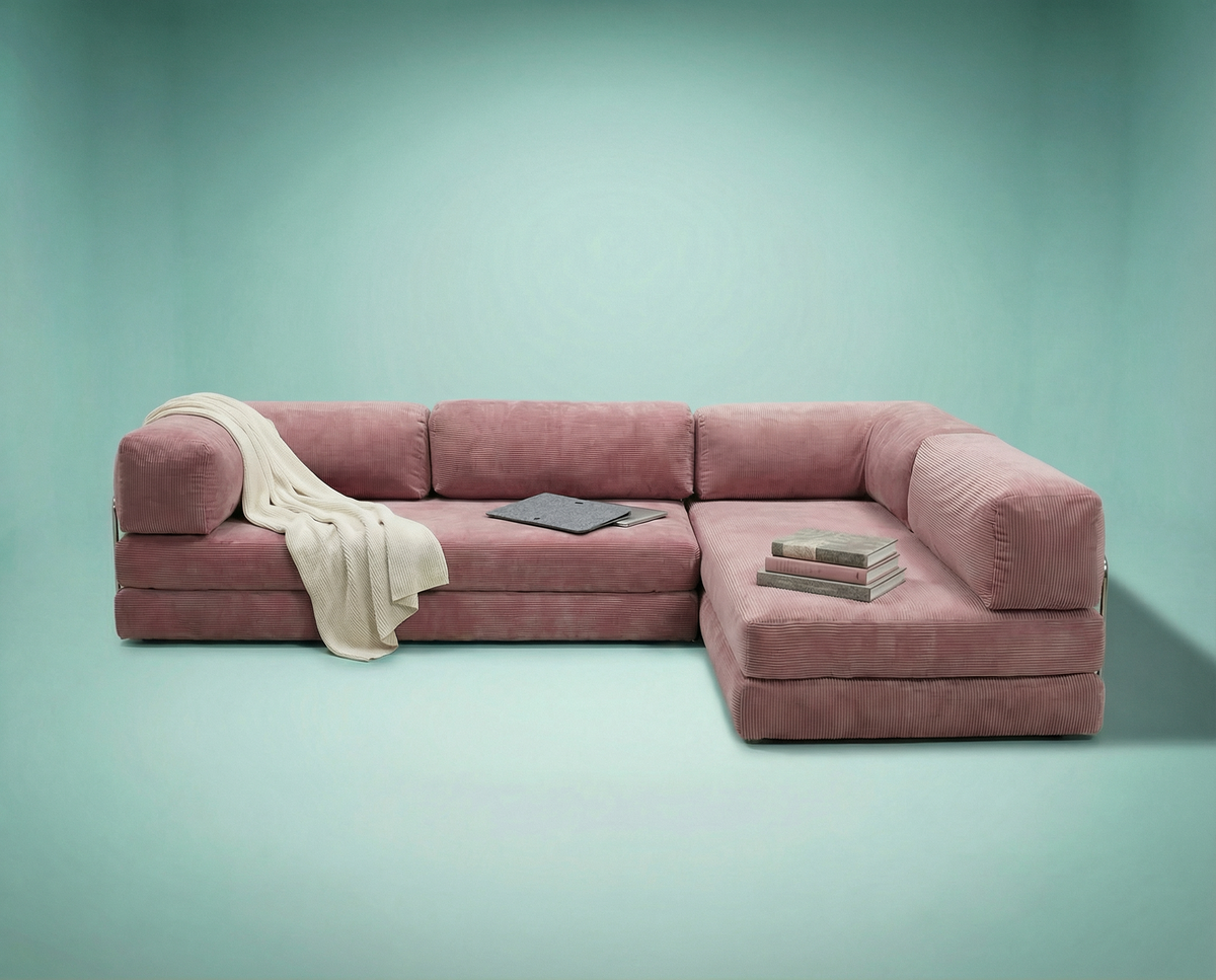 Poufudic L Shaped Corner Sofa Pink
