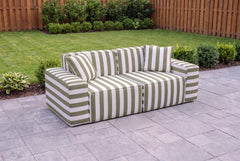Sage Green Striped Poufudic 2-Seater Outdoor Sofa