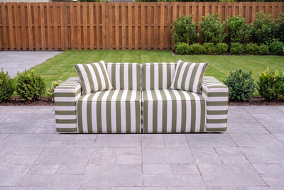 Sage Green Striped Poufudic 2-Seater Outdoor Sofa