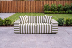 Sage Green Striped Poufudic 2-Seater Outdoor Sofa