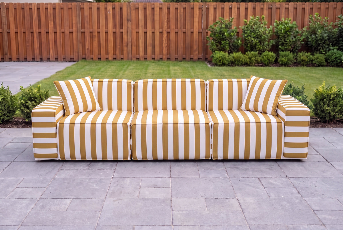 Mustard Striped Poufudic 3-Seater Outdoor Sofa