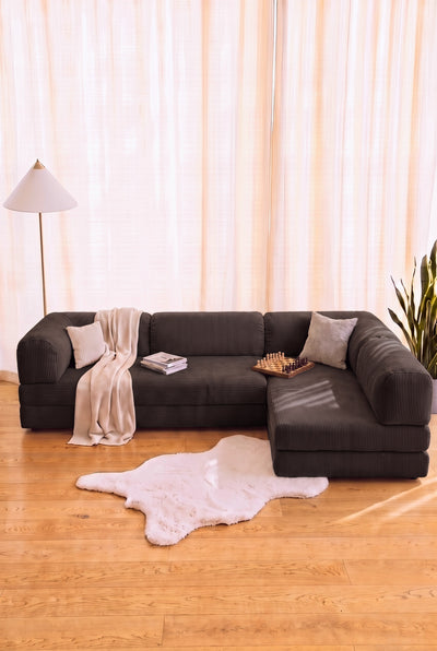 Poufudic Ecksofa in L-Form, Braun