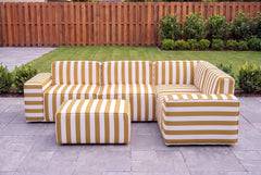 Mustard Striped Poufudic L-Shaped Outdoor Sofa