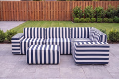 Navy Striped Poufudic L-Shaped Outdoor Sofa