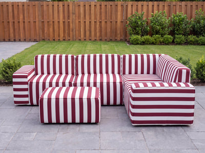 Burgundy Striped Poufudic L-Shaped Outdoor Sofa