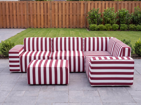 Burgundy Striped Poufudic L-Shaped Outdoor Sofa