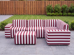 Burgundy Striped Outdoor Sectional Sofa Couch