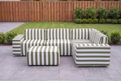 Sage Green Striped Poufudic L-Shaped Outdoor Sofa