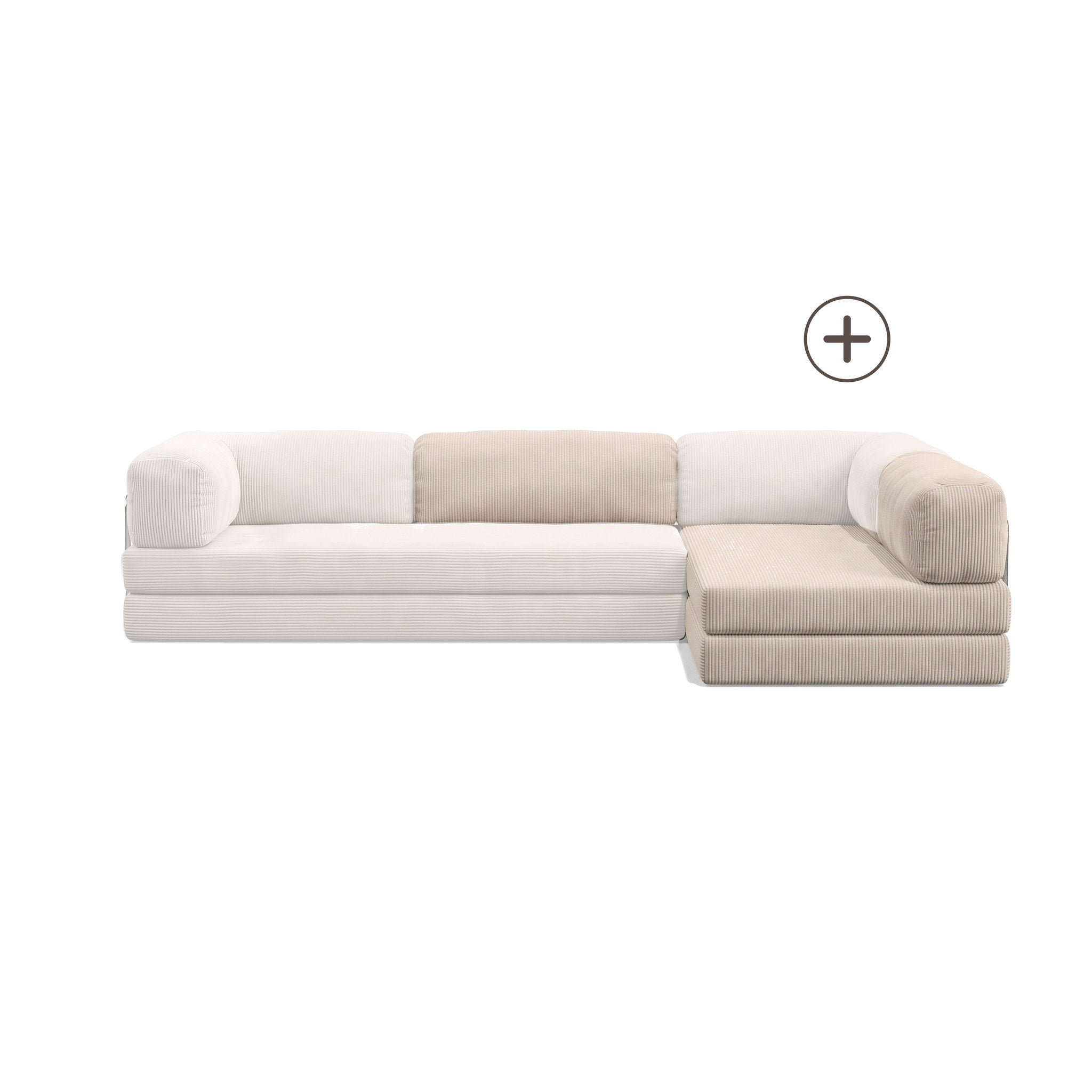 Poufudic L Shaped Open Corner Sofa Upgrade in Cream corduroy