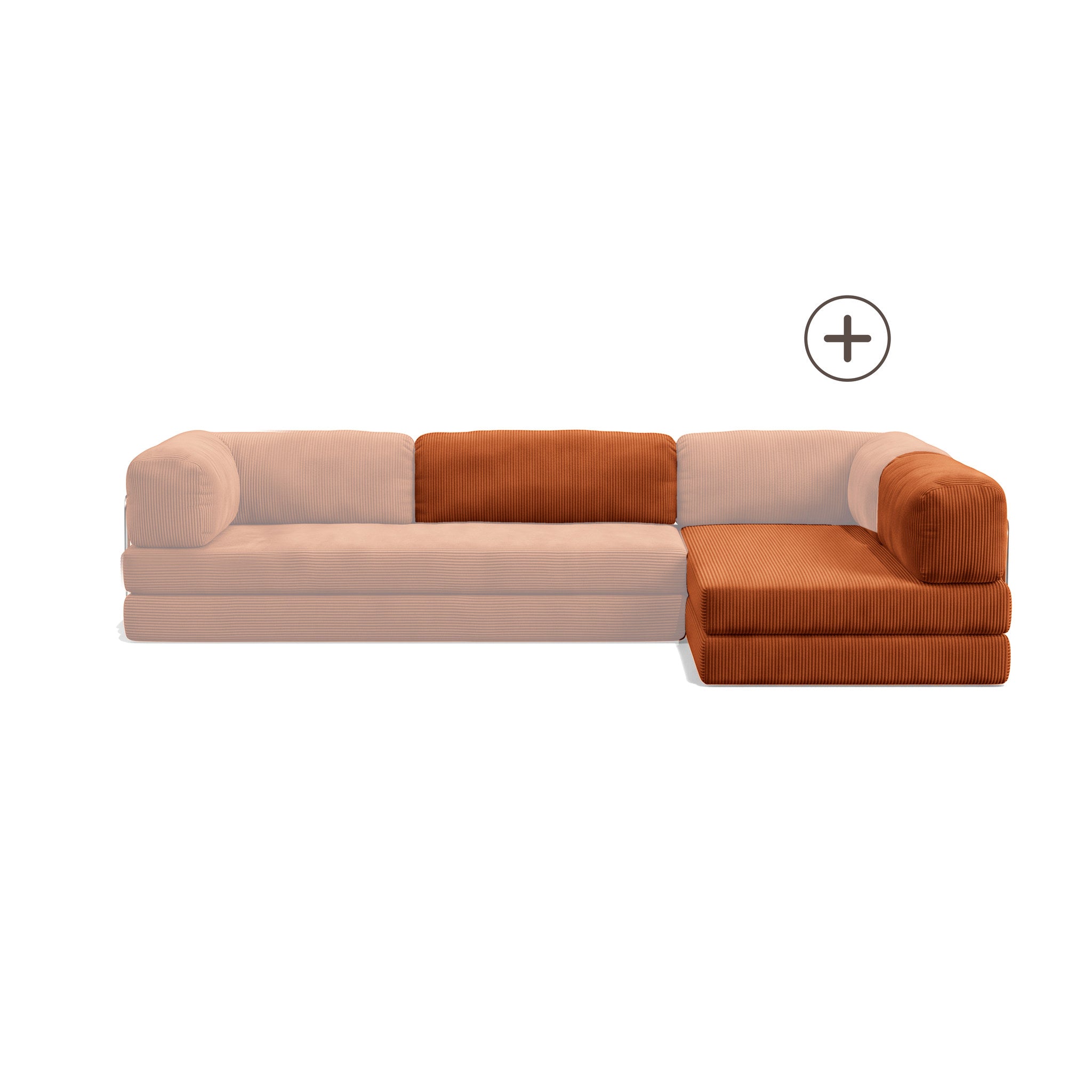 Poufudic L Shaped Open Corner Sofa Upgrade in Brick corduroy