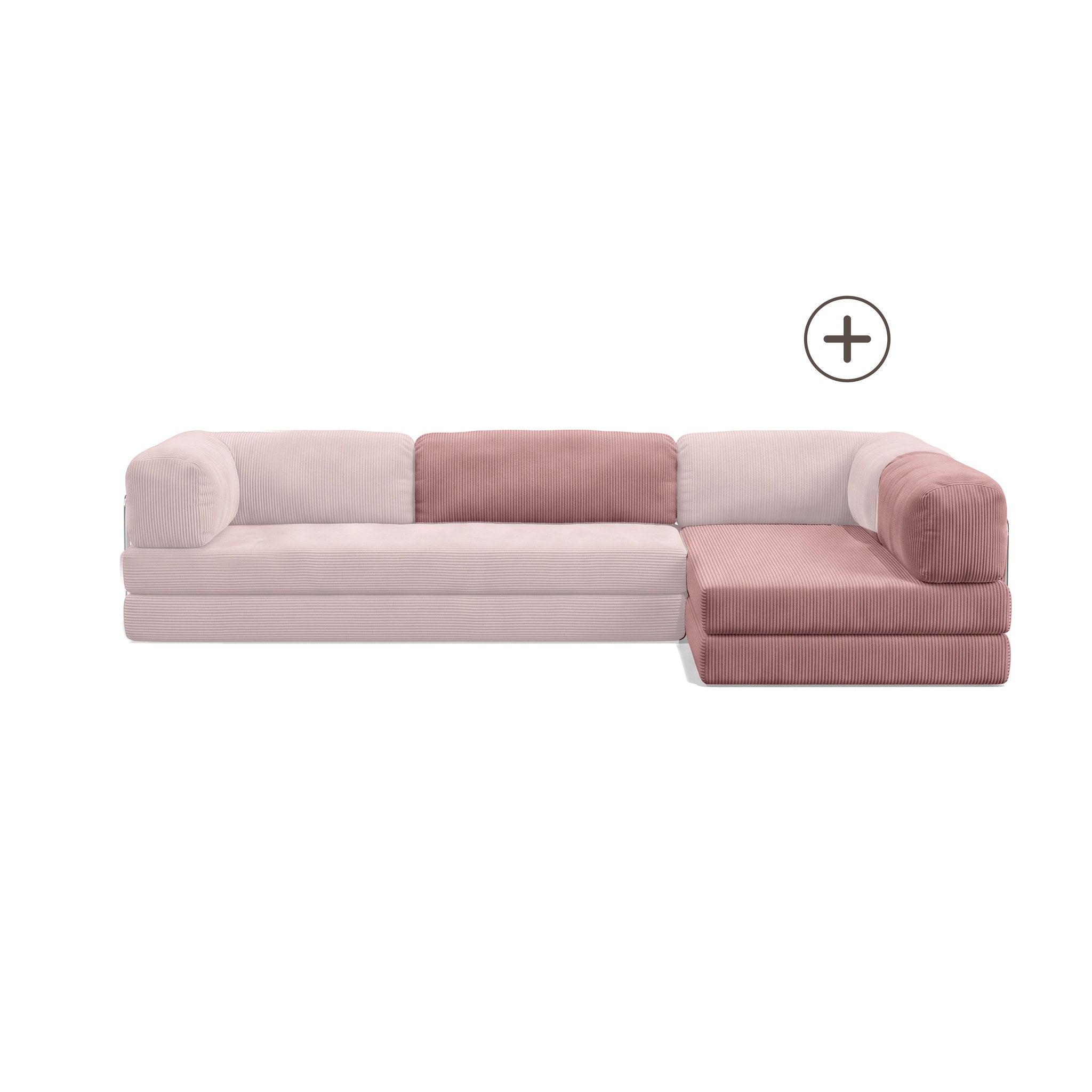 Poufudic L Shaped Open Corner Sofa Upgrade in Pink corduroy