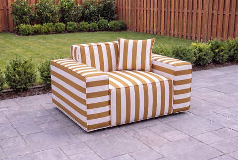 Mustard Cabana Stripe Poufudic Single Outdoor Sofa