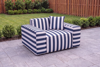 Navy Cabana Stripe Poufudic Single Outdoor Sofa