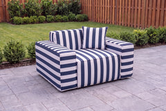 Navy Cabana Stripe Poufudic Single Outdoor Sofa