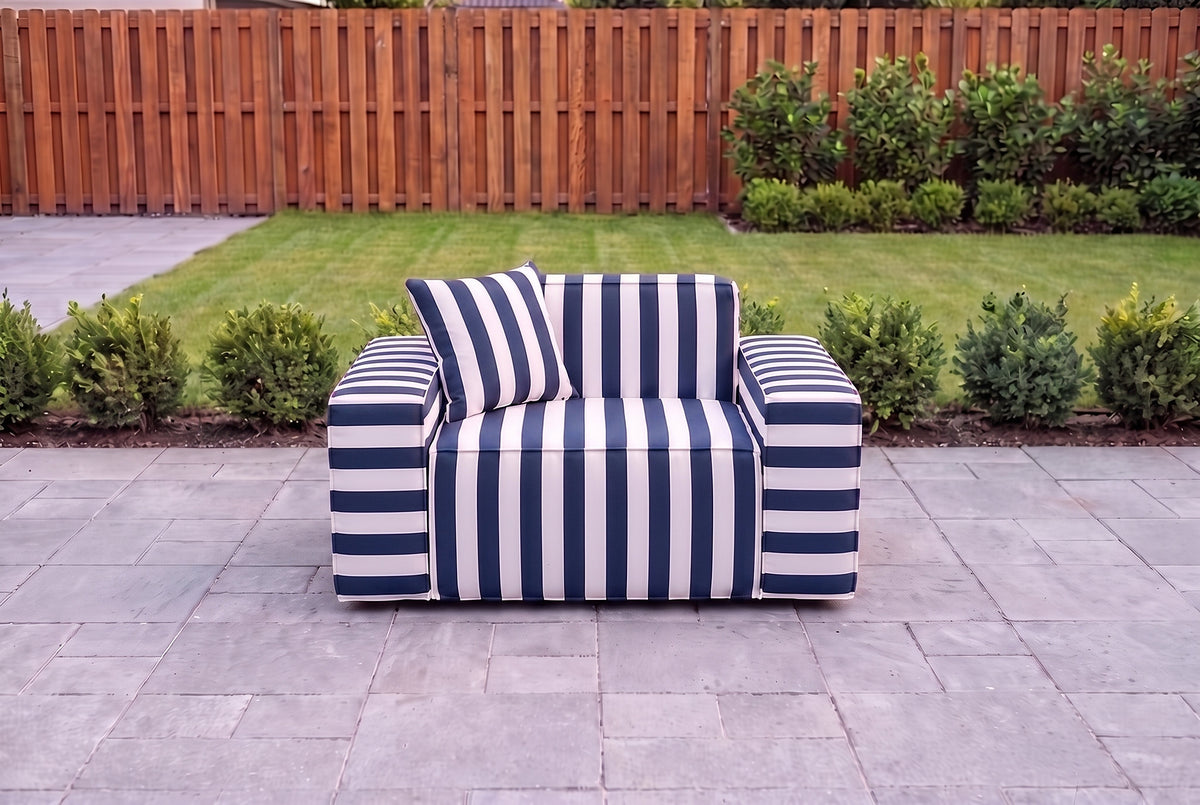 Navy Striped Washable Outdoor Armchair