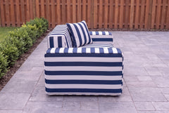 Navy Cabana Stripe Poufudic Single Outdoor Sofa