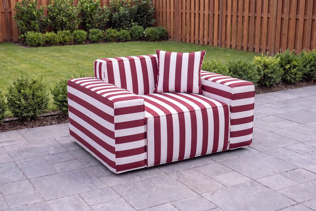 Burgundy Striped Outdoor Sectional Sofa Couch