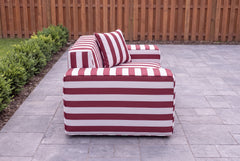 Burgundy Cabana Stripe Poufudic Single Outdoor Sofa