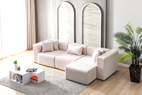 Modern Cloud Sectional Couches for Living Room, Orange Modular Sofa with Ottoman, No Assembly Needed, L Shaped Sectional Couch, Boneless Chaise Lounge