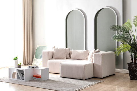 Modern Cloud Sectional Couches for Living Room, Orange Modular Sofa with Ottoman, No Assembly Needed, L Shaped Sectional Couch, Boneless Chaise Lounge