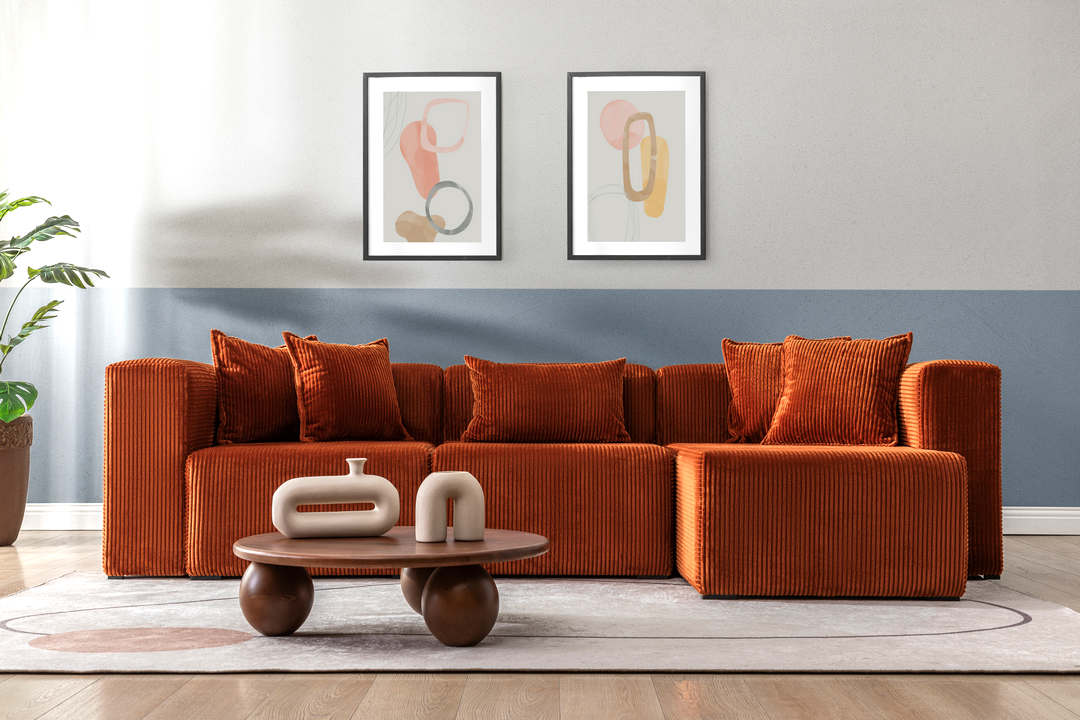 Modern Cloud Sectional Couches for Living Room, Orange Modular Sofa with Ottoman, No Assembly Needed, L Shaped Sectional Couch, Boneless Chaise Lounge