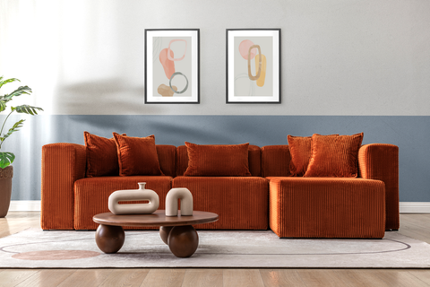 Modern Cloud Sectional Couches for Living Room, Orange Modular Sofa with Ottoman, No Assembly Needed, L Shaped Sectional Couch, Boneless Chaise Lounge