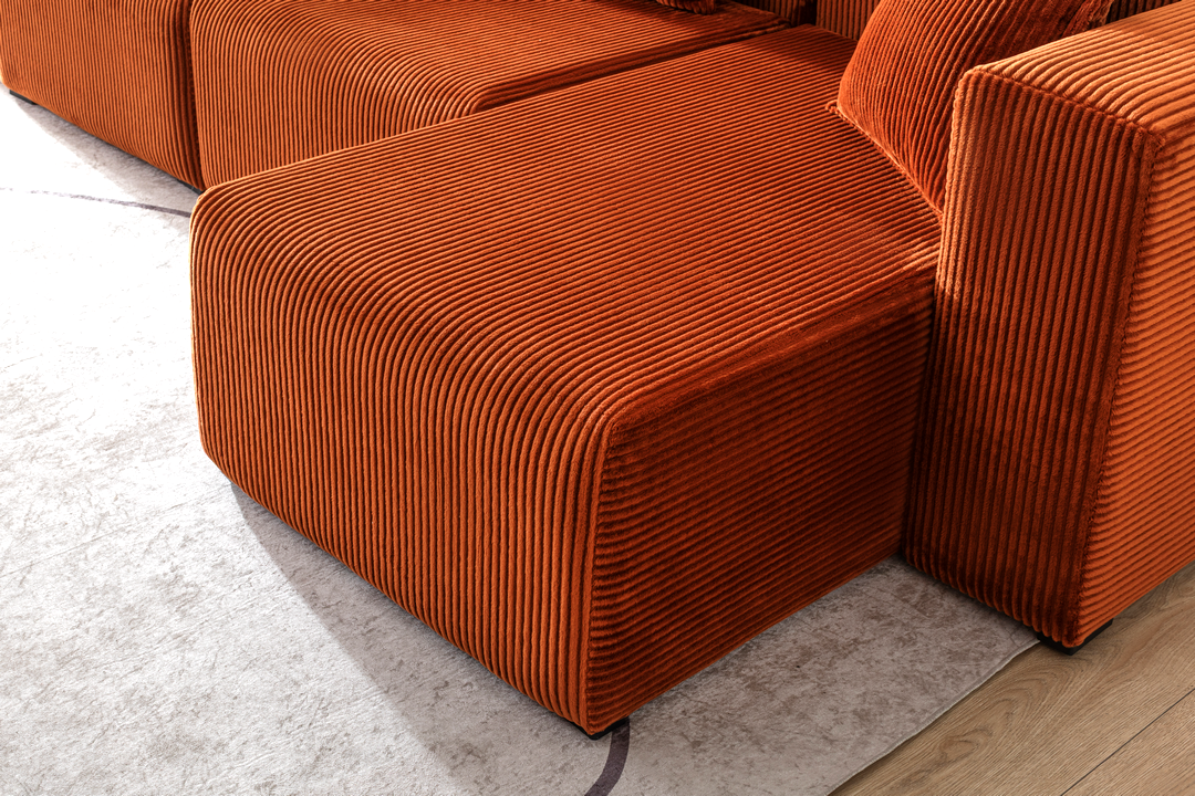 Modern Cloud Sectional Couches for Living Room, Orange Modular Sofa with Ottoman, No Assembly Needed, L Shaped Sectional Couch, Boneless Chaise Lounge