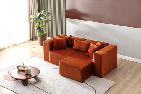 Modern Cloud Sectional Couches for Living Room, Orange Modular Sofa with Ottoman, No Assembly Needed, L Shaped Sectional Couch, Boneless Chaise Lounge