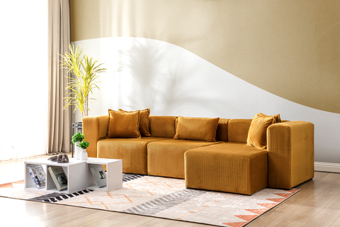 Modern Cloud Sectional Couches for Living Room, Orange Modular Sofa with Ottoman, No Assembly Needed, L Shaped Sectional Couch, Boneless Chaise Lounge