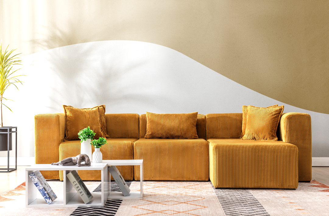 Modern Cloud Sectional Couches for Living Room, Orange Modular Sofa with Ottoman, No Assembly Needed, L Shaped Sectional Couch, Boneless Chaise Lounge