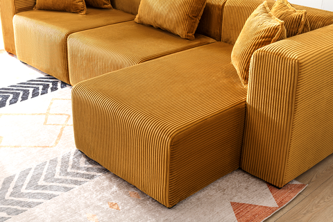 Modern Cloud Sectional Couches for Living Room, Orange Modular Sofa with Ottoman, No Assembly Needed, L Shaped Sectional Couch, Boneless Chaise Lounge