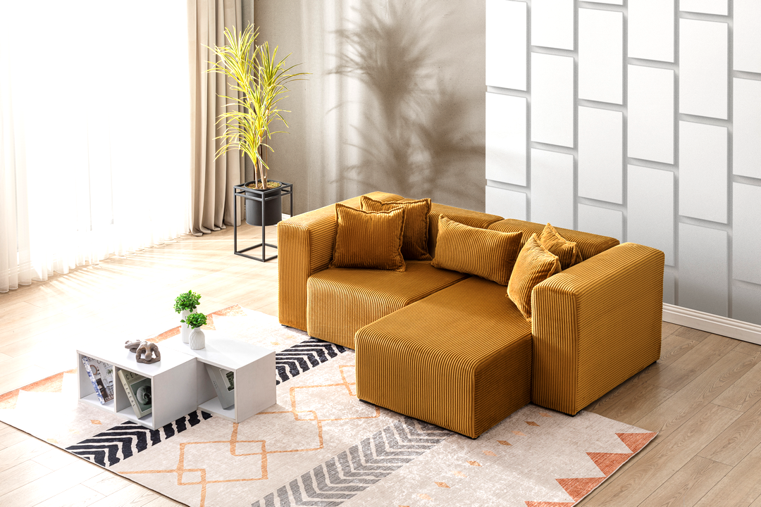 Modern Cloud Sectional Couches for Living Room, Orange Modular Sofa with Ottoman, No Assembly Needed, L Shaped Sectional Couch, Boneless Chaise Lounge