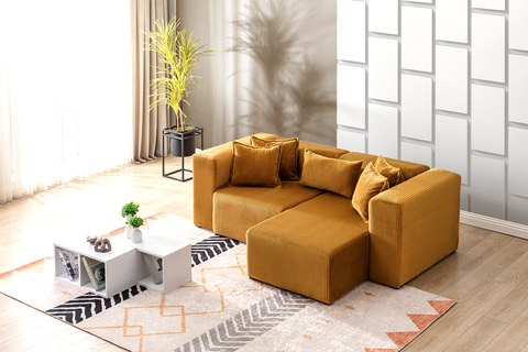 Modern Cloud Sectional Couches for Living Room, Orange Modular Sofa with Ottoman, No Assembly Needed, L Shaped Sectional Couch, Boneless Chaise Lounge