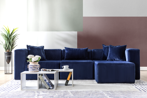 Modern Cloud Sectional Couches for Living Room, Orange Modular Sofa with Ottoman, No Assembly Needed, L Shaped Sectional Couch, Boneless Chaise Lounge