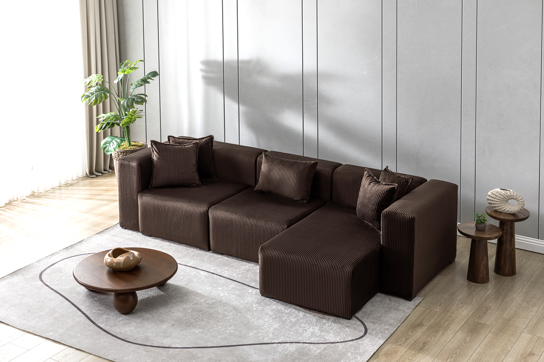 Modern Cloud Sectional Couches for Living Room, Orange Modular Sofa with Ottoman, No Assembly Needed, L Shaped Sectional Couch, Boneless Chaise Lounge